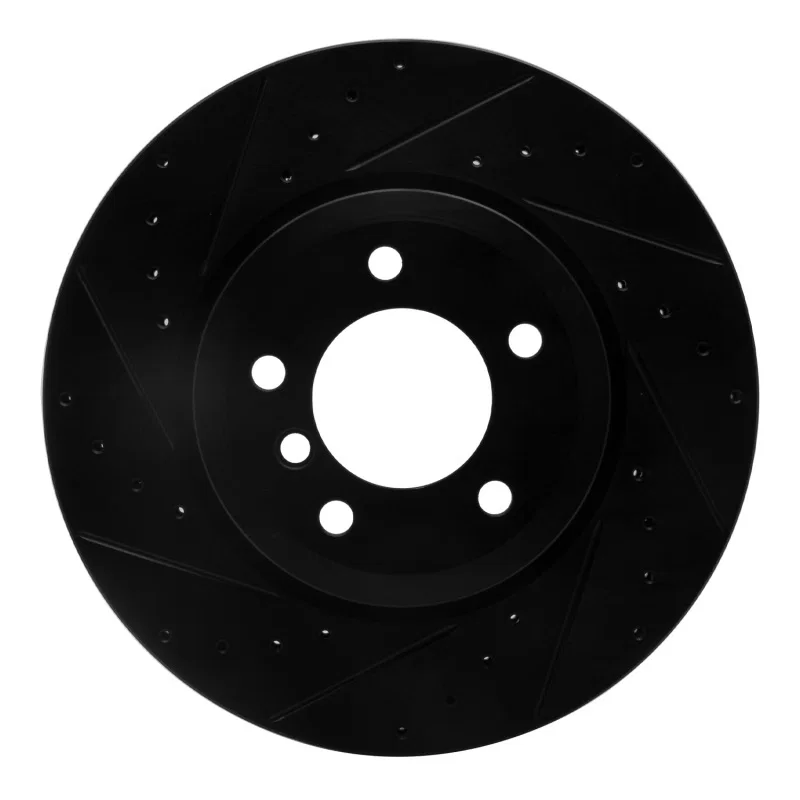 R1 Concepts 633-31048L, R1 01-08 BMW 330I Front Left Drilled & Slotted Black Brake Rotor