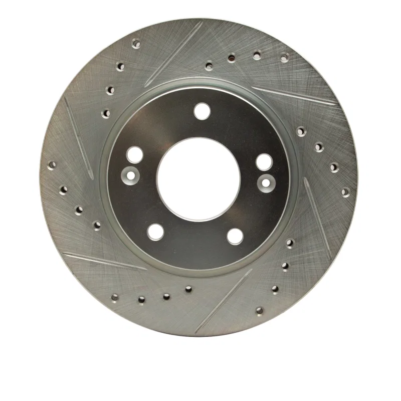 R1 Concepts 631-03023L, R1 07-10 Hyundai Elantra Front Left Drilled & Slotted Silver Brake Rotor