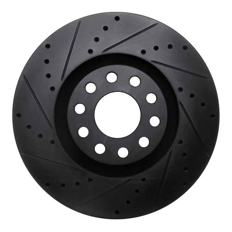 R1 Concepts 633-73019L, R1 00-03 Audi A8 Front Left Drilled & Slotted Black Brake Rotor