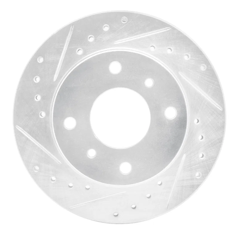 R1 Concepts 631-67027L, R1 89-96 Nissan 240SX Front Left Drilled & Slotted Silver Brake Rotor