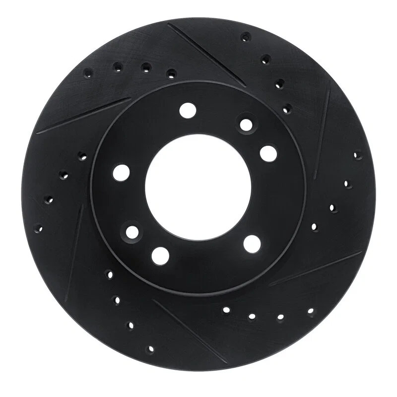 R1 Concepts 633-80013R, R1 86-91 Mazda RX-7 Front Right Drilled & Slotted Black Brake Rotor