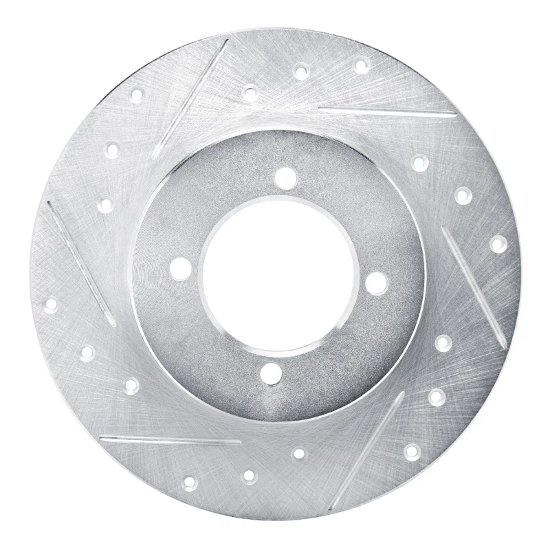 R1 Concepts 631-67002L, R1 75-82 Nissan 210 Front Left Drilled & Slotted Silver Brake Rotor