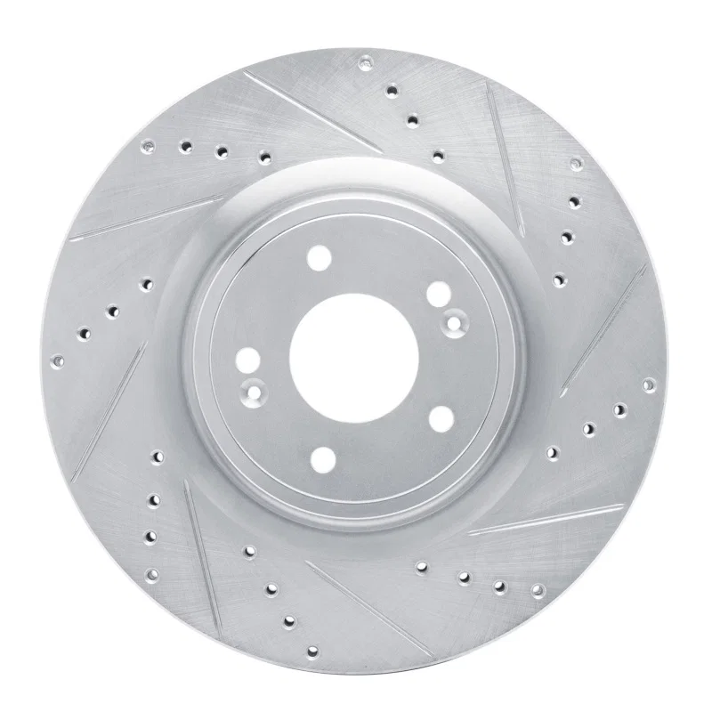 R1 Concepts 631-21038R, R1 18-22 Genesis G70 Front Right Drilled & Slotted Silver Brake Rotor