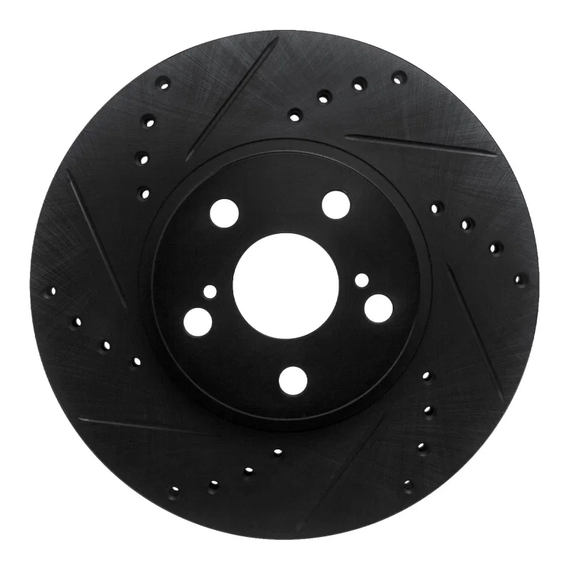 R1 Concepts 633-76059L, R1 94-99 Toyota Celica Front Left Drilled & Slotted Black Brake Rotor