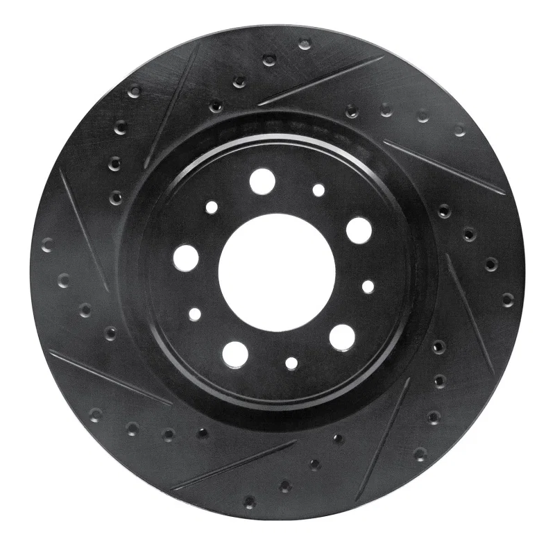 R1 Concepts 633-27022L, R1 98-04 Volvo V70 Front Left Drilled & Slotted Black Brake Rotor