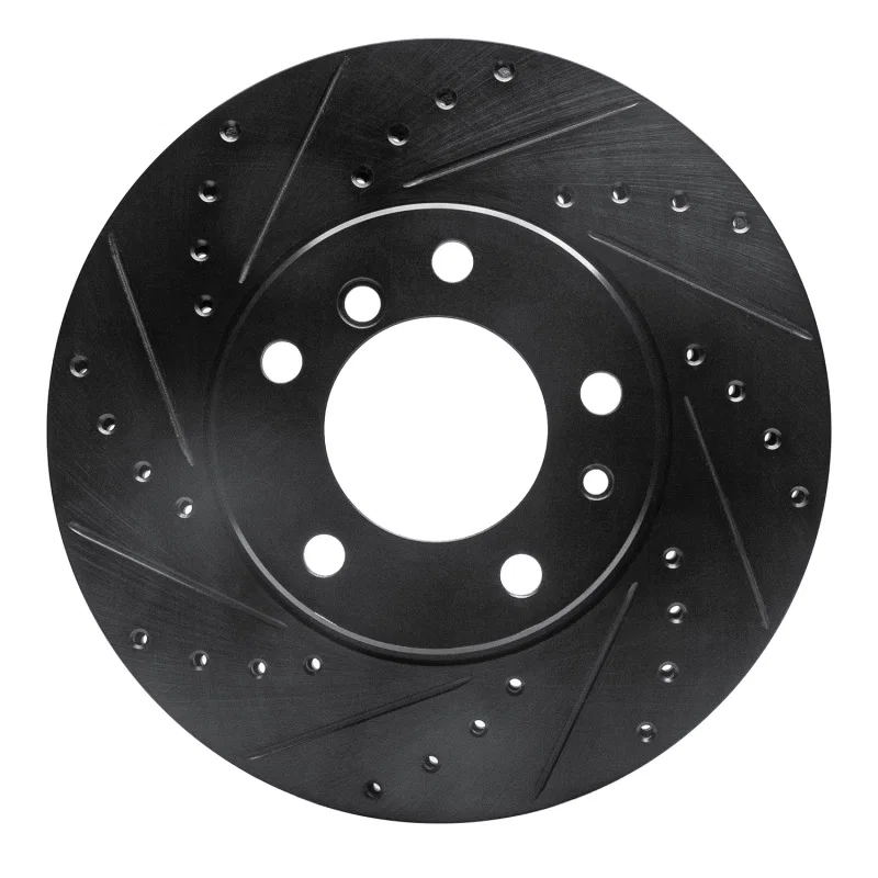 R1 Concepts 633-31023L, R1 89-95 BMW 530I Front Left Drilled & Slotted Black Brake Rotor