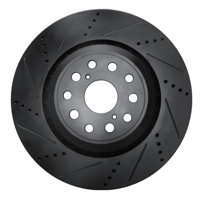 R1 Concepts 633-75019D, R1 07-23 Lexus LS500h Left Front Drilled & Slotted Black Brake Rotor