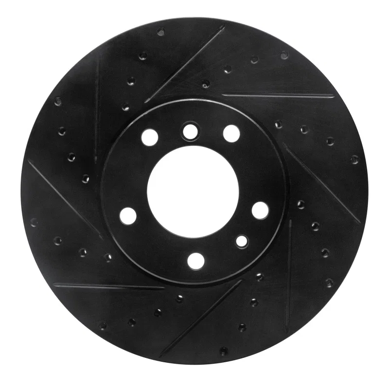 R1 Concepts 633-31029L, R1 91-01 BMW 740I Front Left Drilled & Slotted Black Brake Rotor