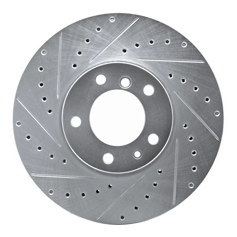 R1 Concepts 631-31029L, R1 91-01 BMW 850CI Front Left Drilled & Slotted Silver Brake Rotor