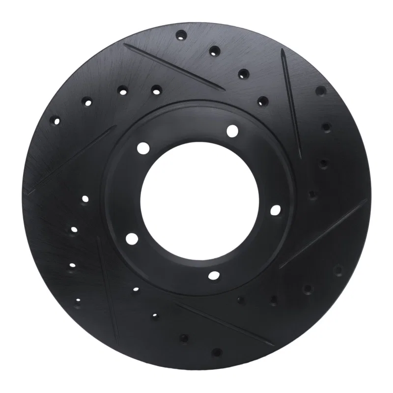 R1 Concepts 633-76098R, R1 85-92 Toyota Pickup Front Right Drilled & Slotted Black Brake Rotor