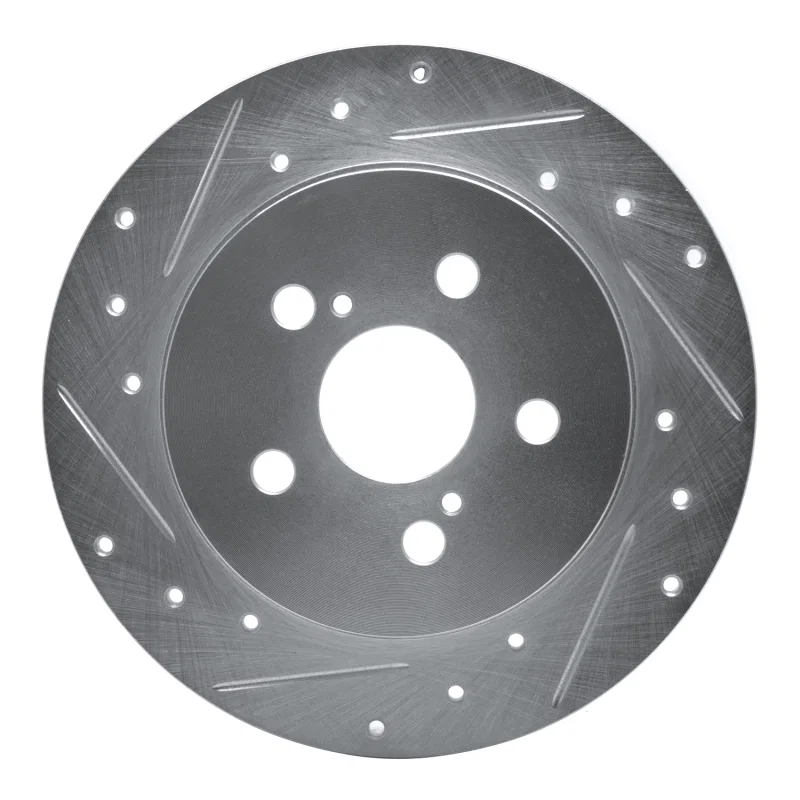 R1 Concepts 631-76083L, R1 09-24 Lexus CT200H Rear Left Drilled & Slotted Silver Brake Rotor