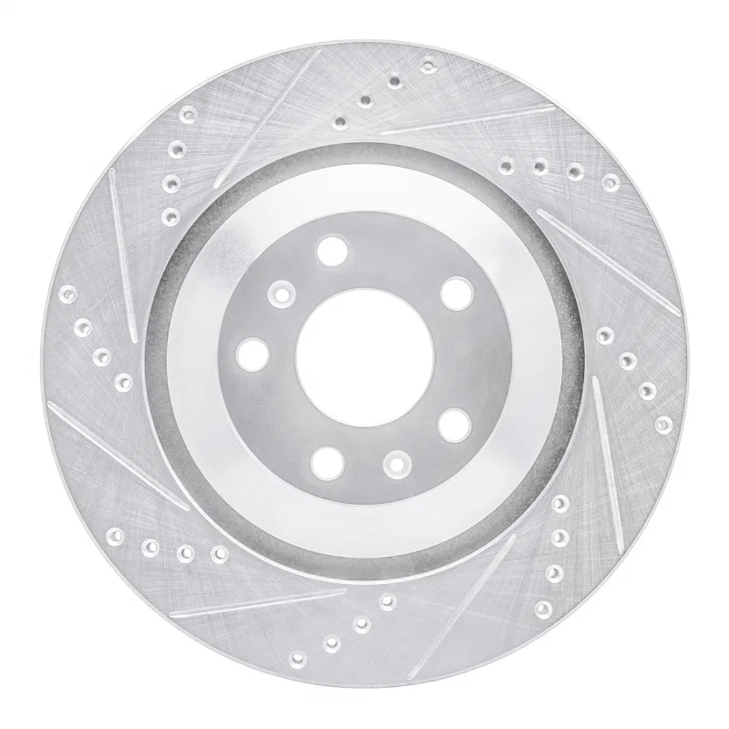 R1 Concepts 631-73046L, R1 04-18 Audi A8 Rear Left Drilled & Slotted Silver Brake Rotor