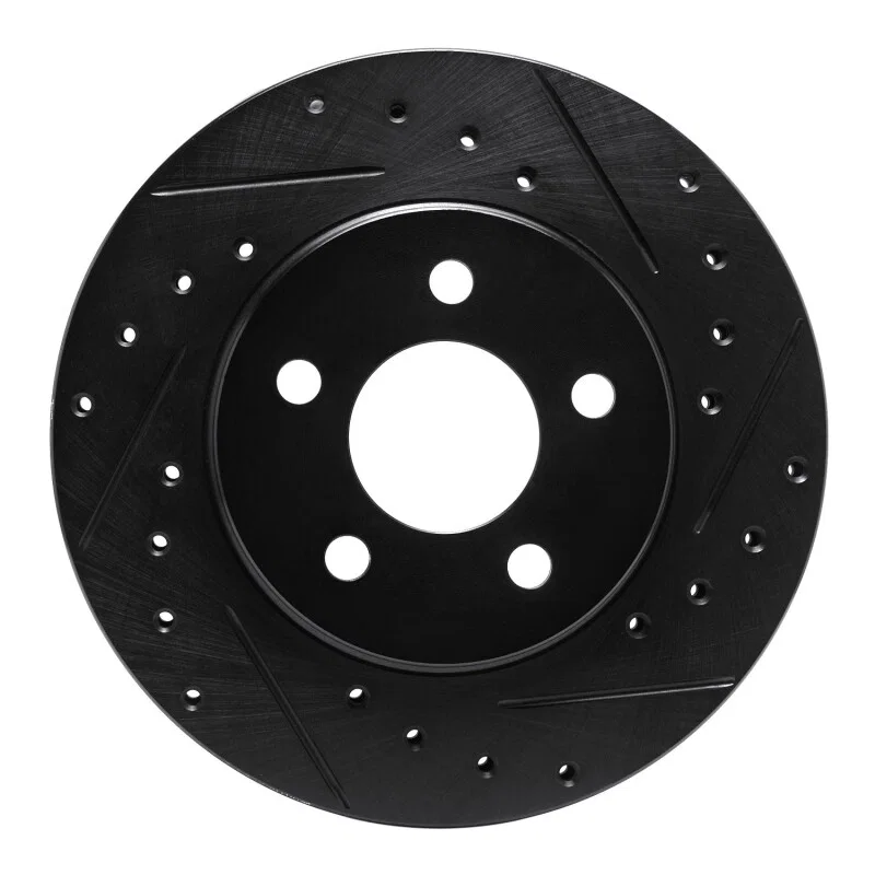 R1 Concepts 633-40080R, R1 96-00 Chrysler Town & Country Front Right Drilled & Slotted Black Brake Rotor