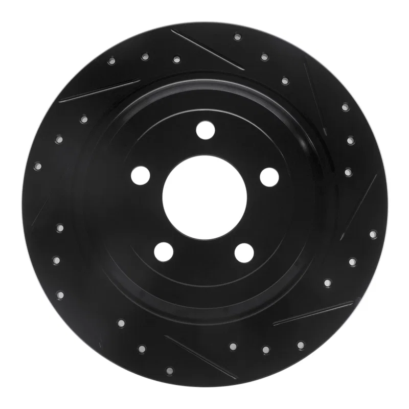 R1 Concepts 633-54076R, R1 15-23 Ford Mustang Rear Right Drilled & Slotted Black Brake Rotor