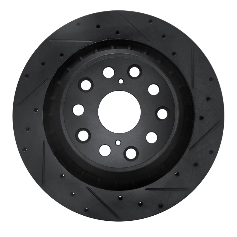 R1 Concepts 633-75022D, R1 07-17 Lexus LS460 Right Rear Drilled & Slotted Black Brake Rotor