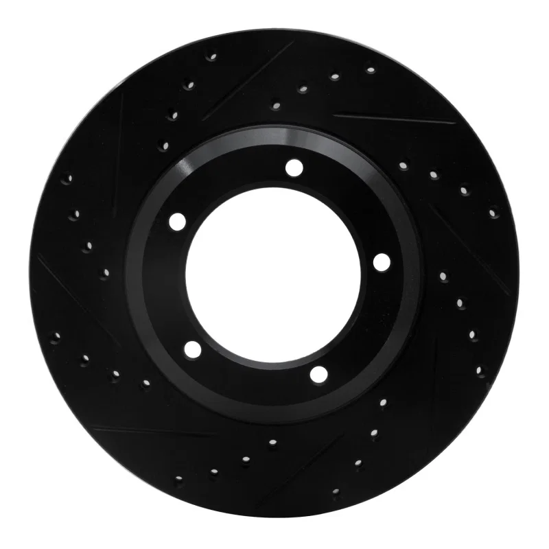 R1 Concepts 633-11001L, R1 90-16 Land Rover Defender 90 Front Left Drilled & Slotted Black Brake Rotor
