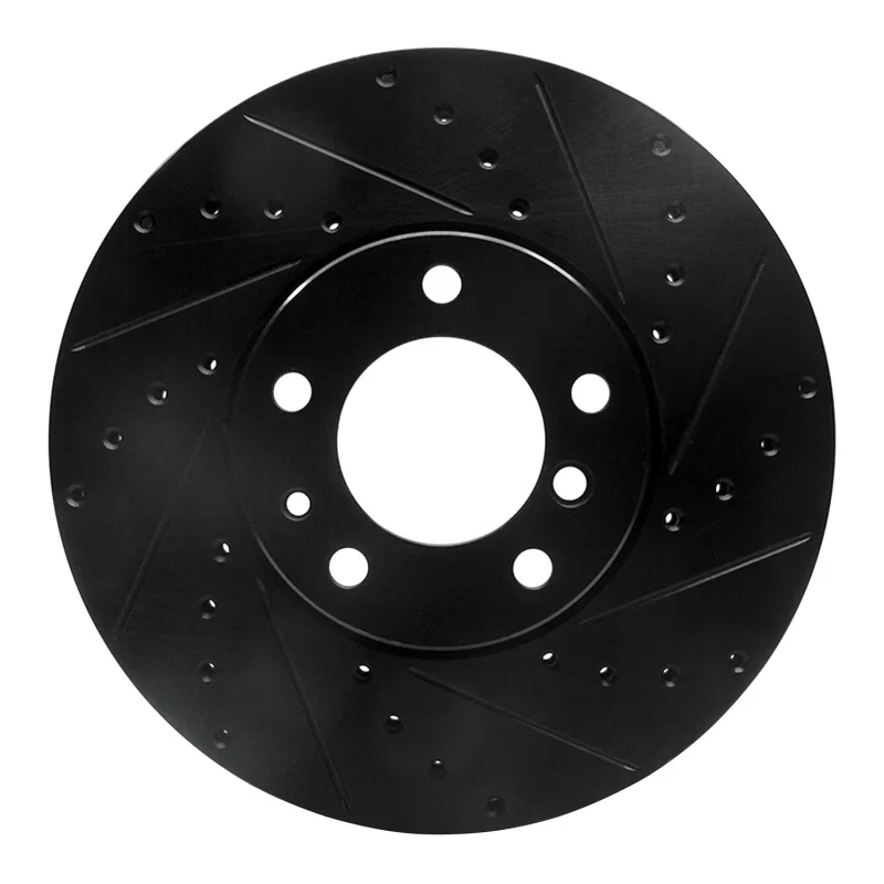 R1 Concepts 633-31029R, R1 91-01 BMW 850CI Front Right Drilled & Slotted Black Brake Rotor