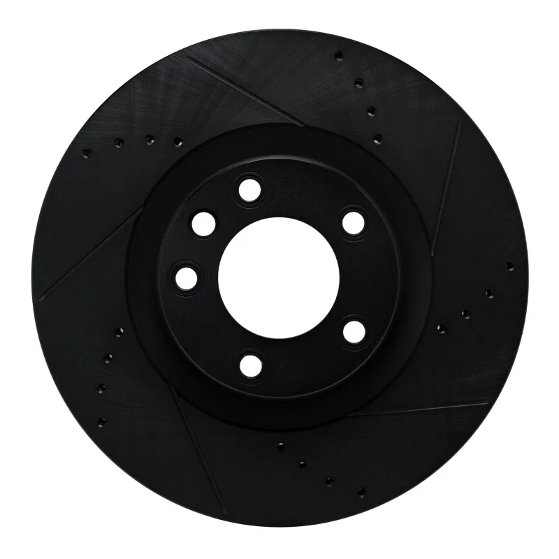 R1 Concepts 633-74057D, R1 2011-2018 Porsche Cayenne Left Front Drilled & Slotted Black Brake Rotor