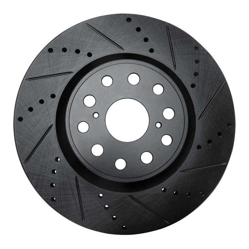R1 Concepts 633-75017R, R1 07-23 Lexus LS460 Front Right Drilled & Slotted Black Brake Rotor