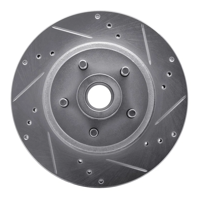 R1 Concepts 631-54009R, R1 70-72 Ford LTD Front Right Drilled & Slotted Silver Brake Rotor