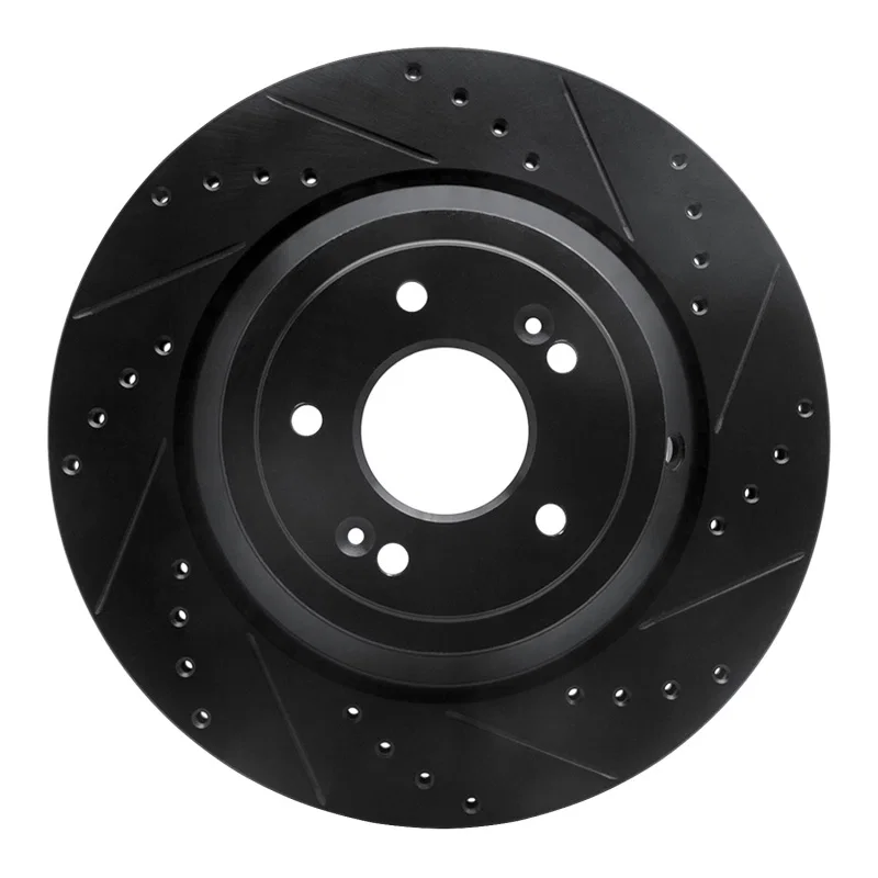R1 Concepts 633-10002R, R1 17-19 Genesis G90 Rear Right Drilled & Slotted Black Brake Rotor