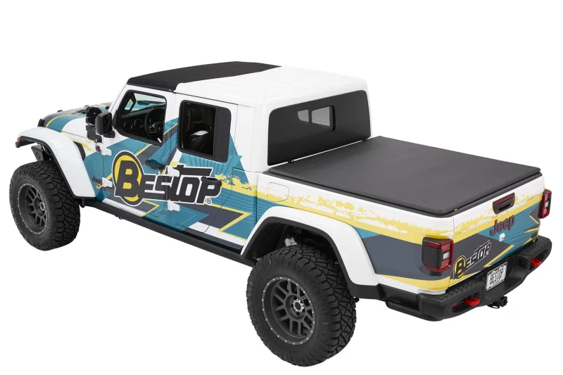 Bestop 16280-17, Fold Soft Tonneau - 20-26 Jeep Gladiator For 5 Ft. Bed Ez (Premium Black Twill)